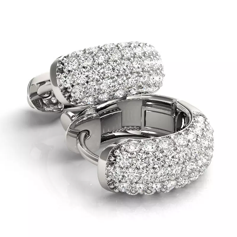 14K White Gold Five Row Lab Diamond Pavé Huggie Earrings